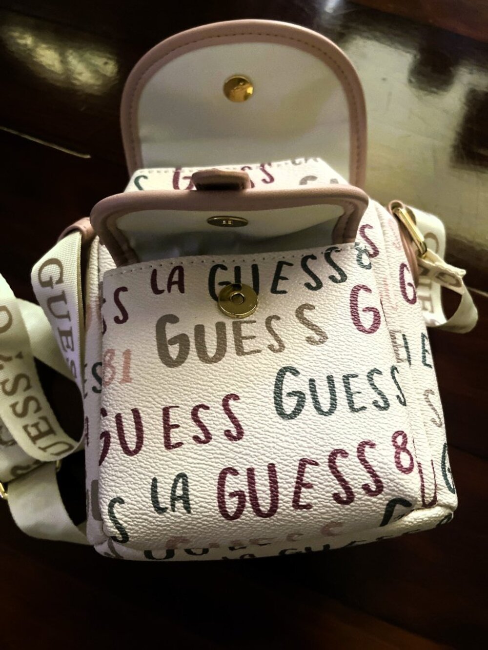 GUESS Juniper Pink Logo Print Phone Crossbody Mini Purse Wallet Bag - Picture 10 of 15